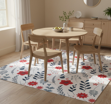 Vinyl rug flowers in white and red floral pattern - TenStickers