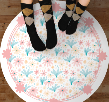 Gentle Bloom Motif vinyl rug flowers - TenStickers