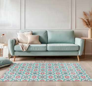Tile Effect Pattern Overlay vinyl rug flowers - TenStickers