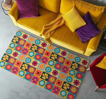 multicolor hippie flowers tile vinyl rug - TenStickers