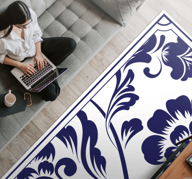 Navy floral pattern vinyl rug flowers - TenStickers