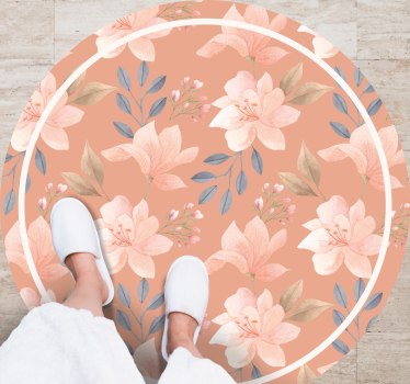 Peach Floral Pattern vinyl rug flowers - TenStickers