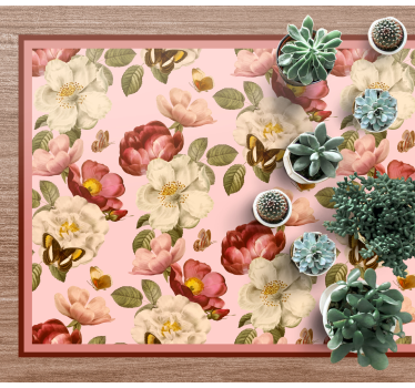 Pink and green flowers pattern nature carpet - TenStickers