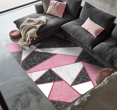Pink and grey geometric shapes marble vinyl rug - TenStickers