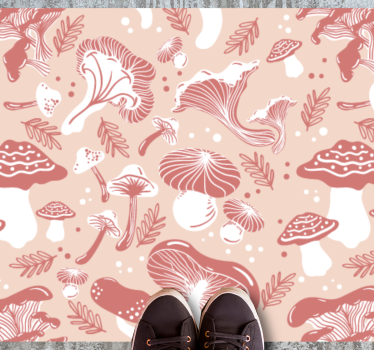 Pink mushroom and leaves pattern flower rug - TenStickers