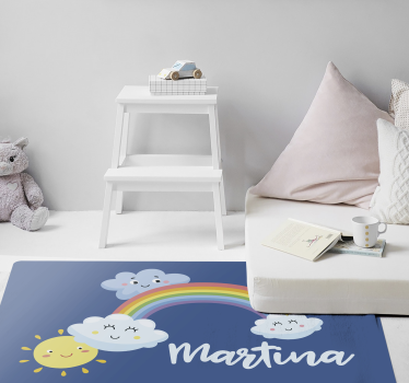 Rainbow and clouds personalised vinyl rug - TenStickers