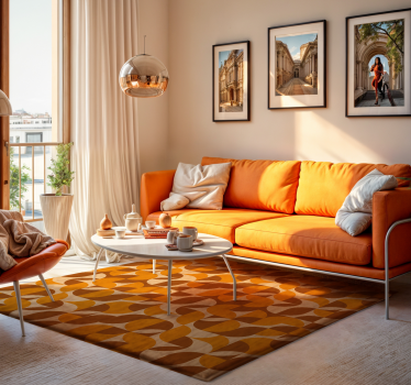 Orange Tones Retro Living Room Vinyl Carpet - TenStickers