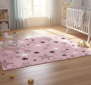 Star vinyl rug in pink and black pattern - TenStickers