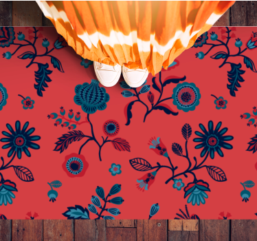Traditional colorful polish folk art pattern flower rug - TenStickers