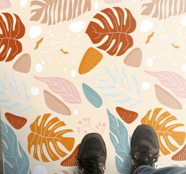 Tropical beige leaf patterns vinyl rug flowers - TenStickers