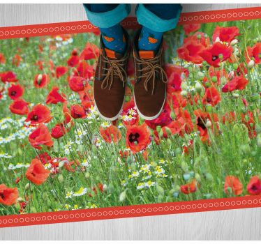 Realistic poppy field vinyl rug flowers - TenStickers