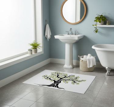 Vinyl rug flowers black olive tree with green leaves - TenStickers