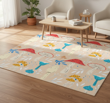 Vinyl rug flowers classic mushrooms beige background - TenStickers