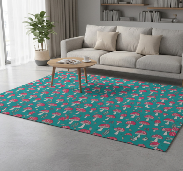 Vinyl rug flowers classical mushrooms on turquoise - TenStickers