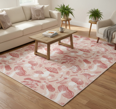 Vinyl rug flowers forest mushrooms on beige background - TenStickers