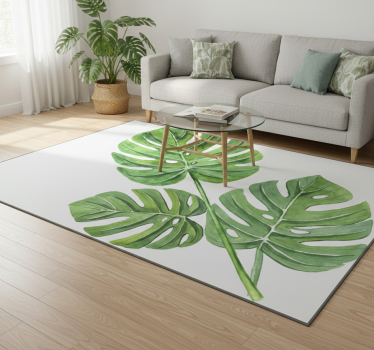 Vinyl rug flowers monstera watercolor leaves - TenStickers