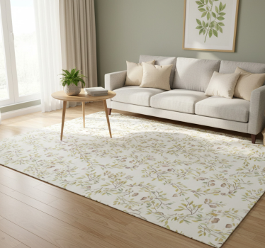 Vinyl rug flowers original watercolor green leaves pattern - TenStickers