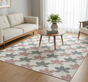 Vinyl rug flowers pink and blue leaves design - TenStickers