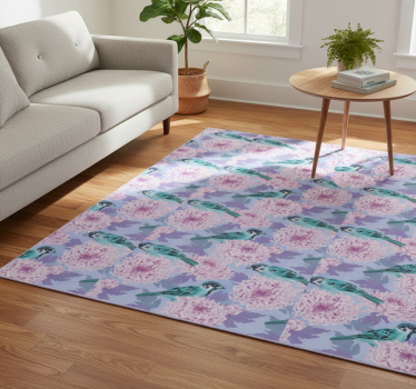 Vinyl rug flowers pink garden blooms with birds - TenStickers