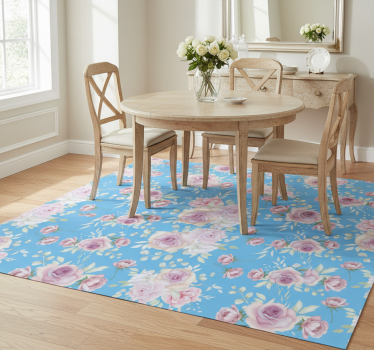 Vinyl rug flowers with roses on a blue background - TenStickers