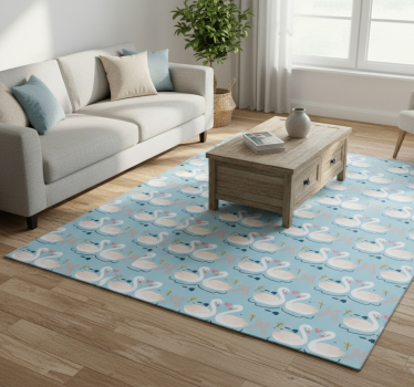 Vinyl rug flowers with swans in love on blue - TenStickers