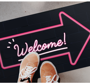Welcome pink arrow entrance hall vinyl rug - TenStickers