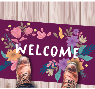welcome background with flowers entrance hall rug - TenStickers