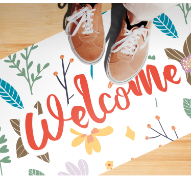 Welcome flower design entrance hall vinyl rug - TenStickers