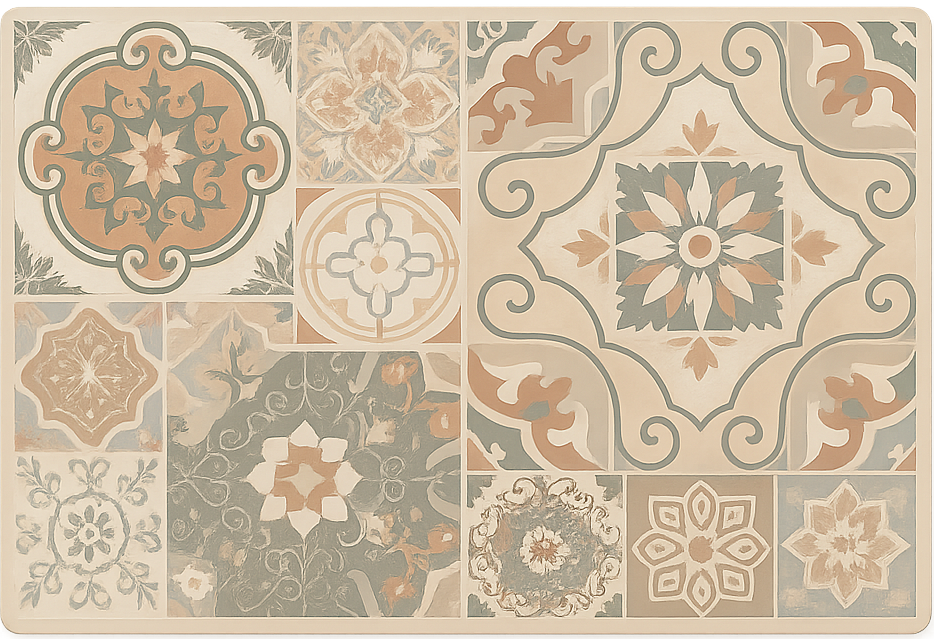 Cement tiles various sizes living room vinyl rug - TenStickers