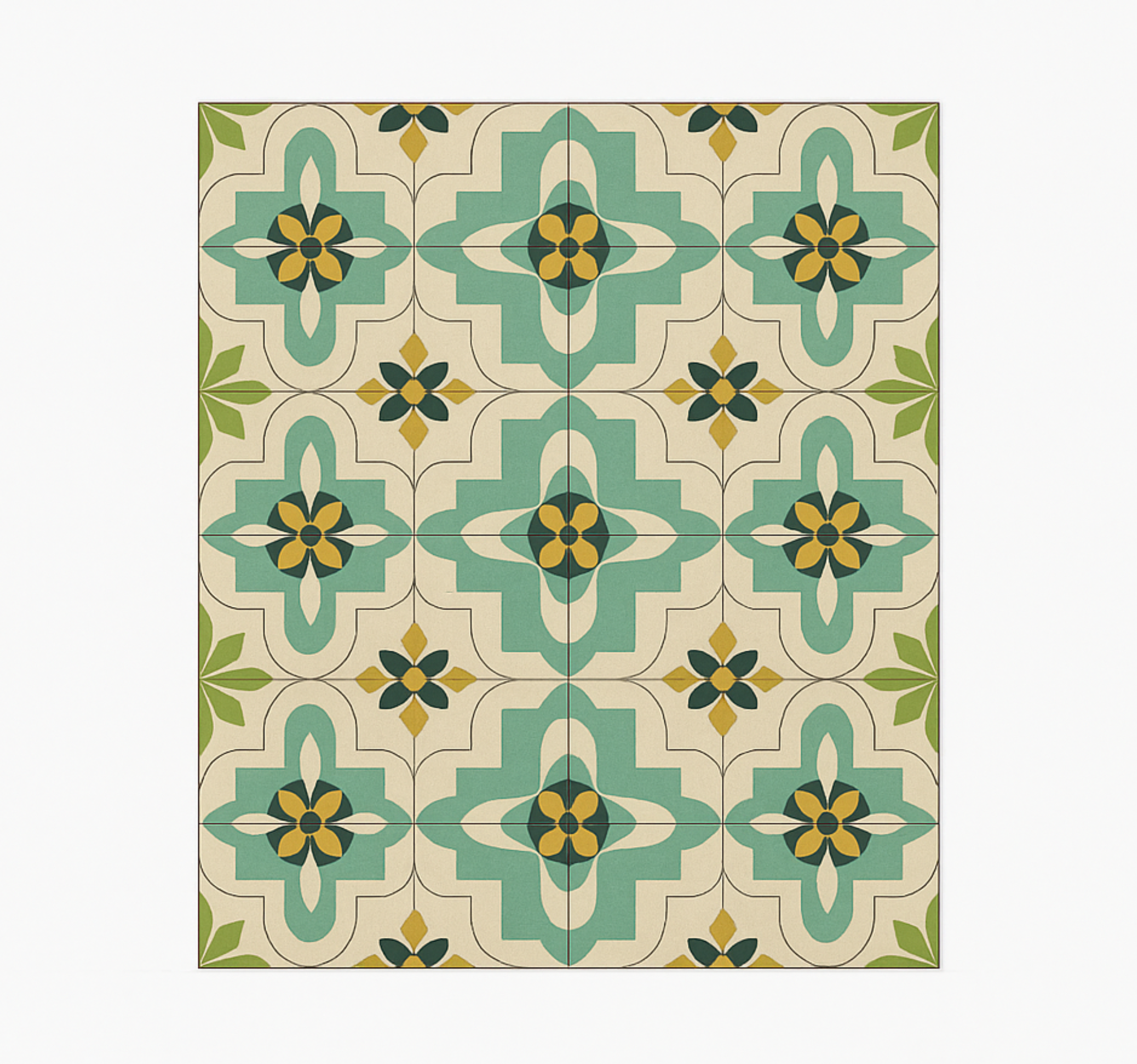 Retro floral tiles kitchen vinyl rug - TenStickers