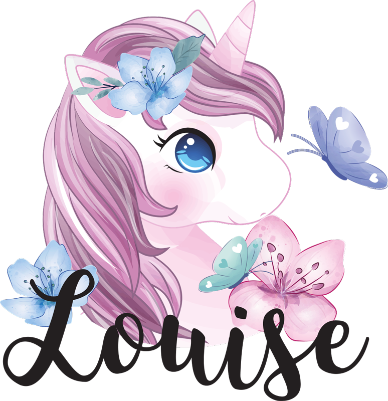 Animal vinyl rug big eye unicorn with butterfly - TenStickers