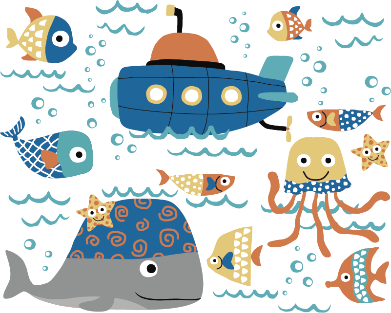 Blue marine motifs animal vinyl rug - TenStickers