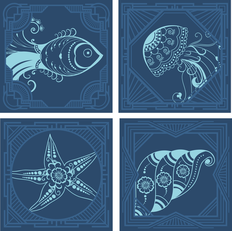 Blue ornamental tiles animal vinyl rug - TenStickers