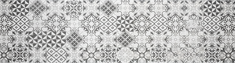Kitchen vinyl rug with intricate greyscale pattern - TenStickers