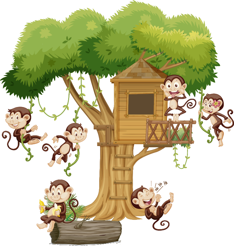 Animal vinyl rug monkeys in tree house - TenStickers