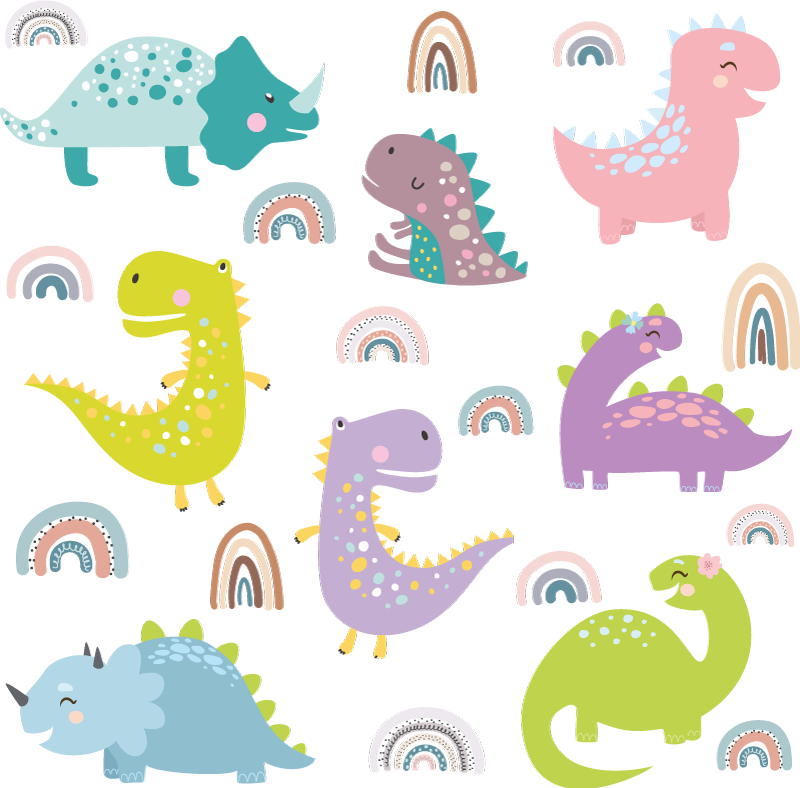 Animal vinyl rug nordic dinosaur rainbow set - TenStickers