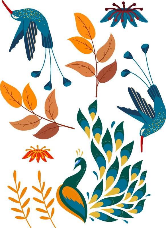 Tengango style birds and plants animal vinyl rug - TenStickers