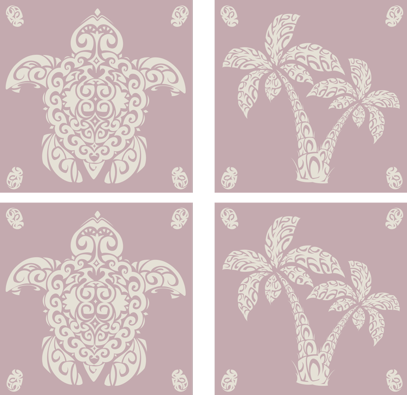 Animal vinyl rug hawaiian turtle and palm pattern - TenStickers