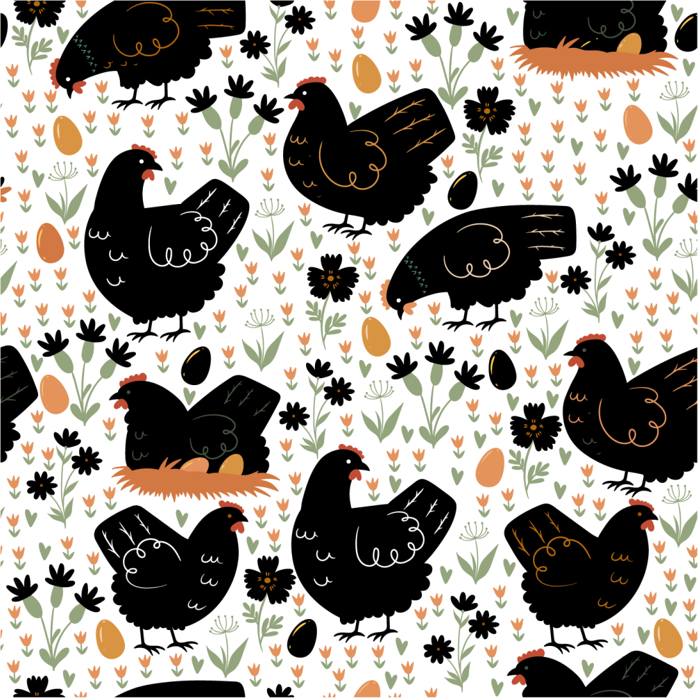 Animal vinyl rug featuring black and white chickens - TenStickers