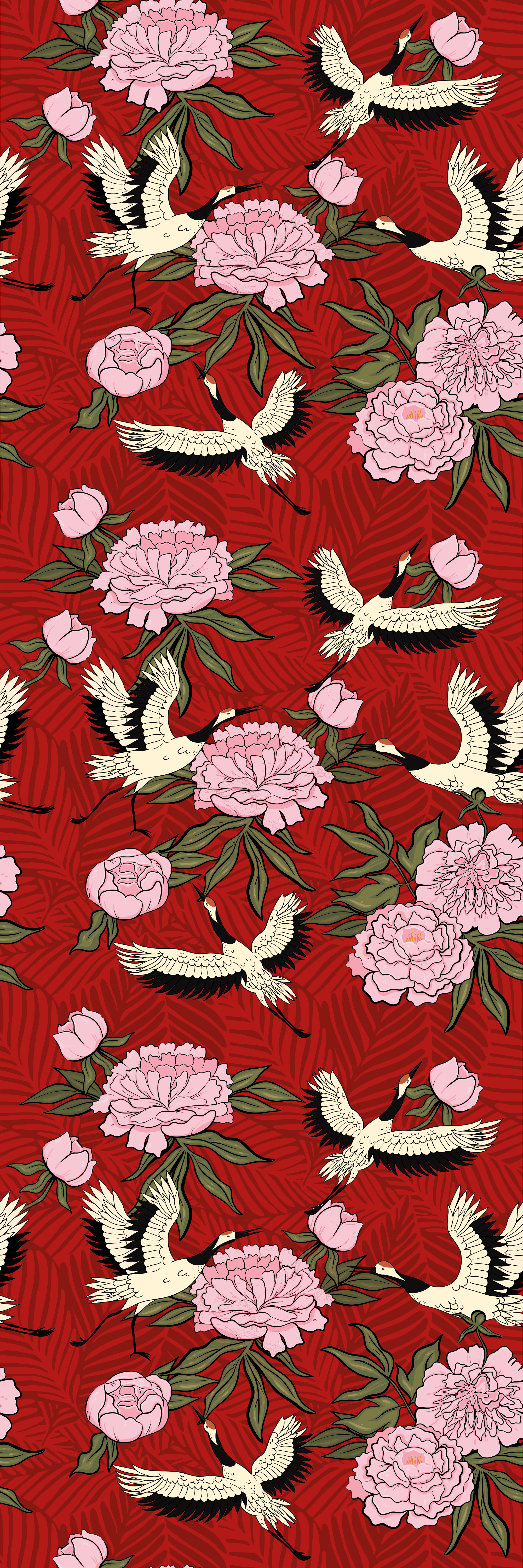 Animal vinyl rug with white birds on red pattern - TenStickers