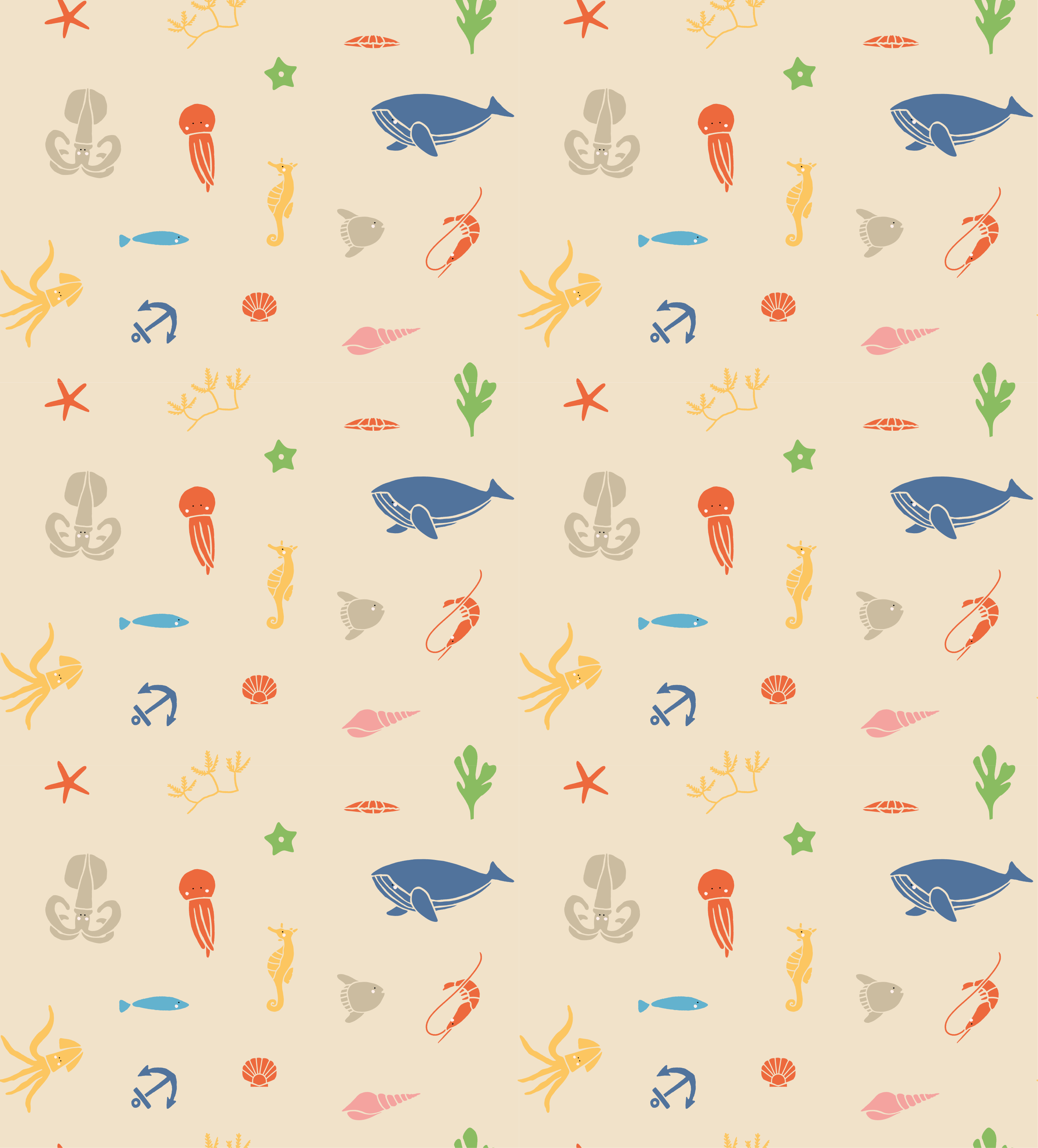 Animal vinyl rug with sea creatures on beige - TenStickers