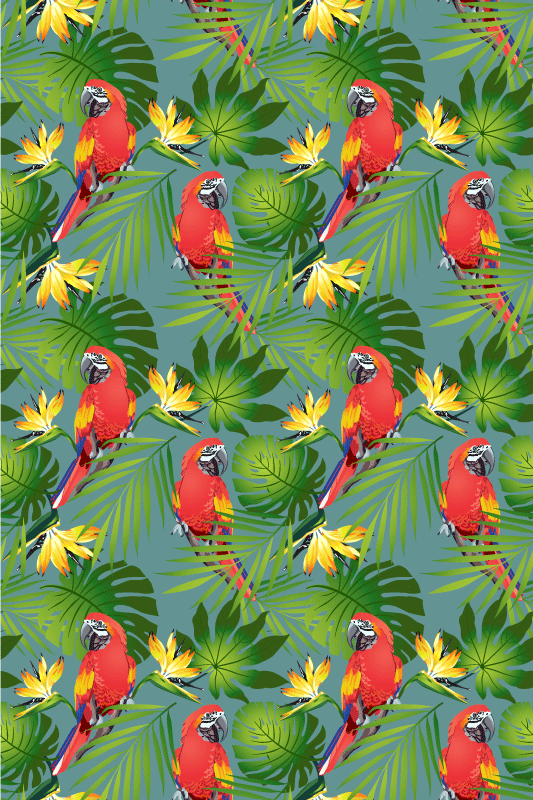 Animal vinyl rug colorful parrots on blue background - TenStickers