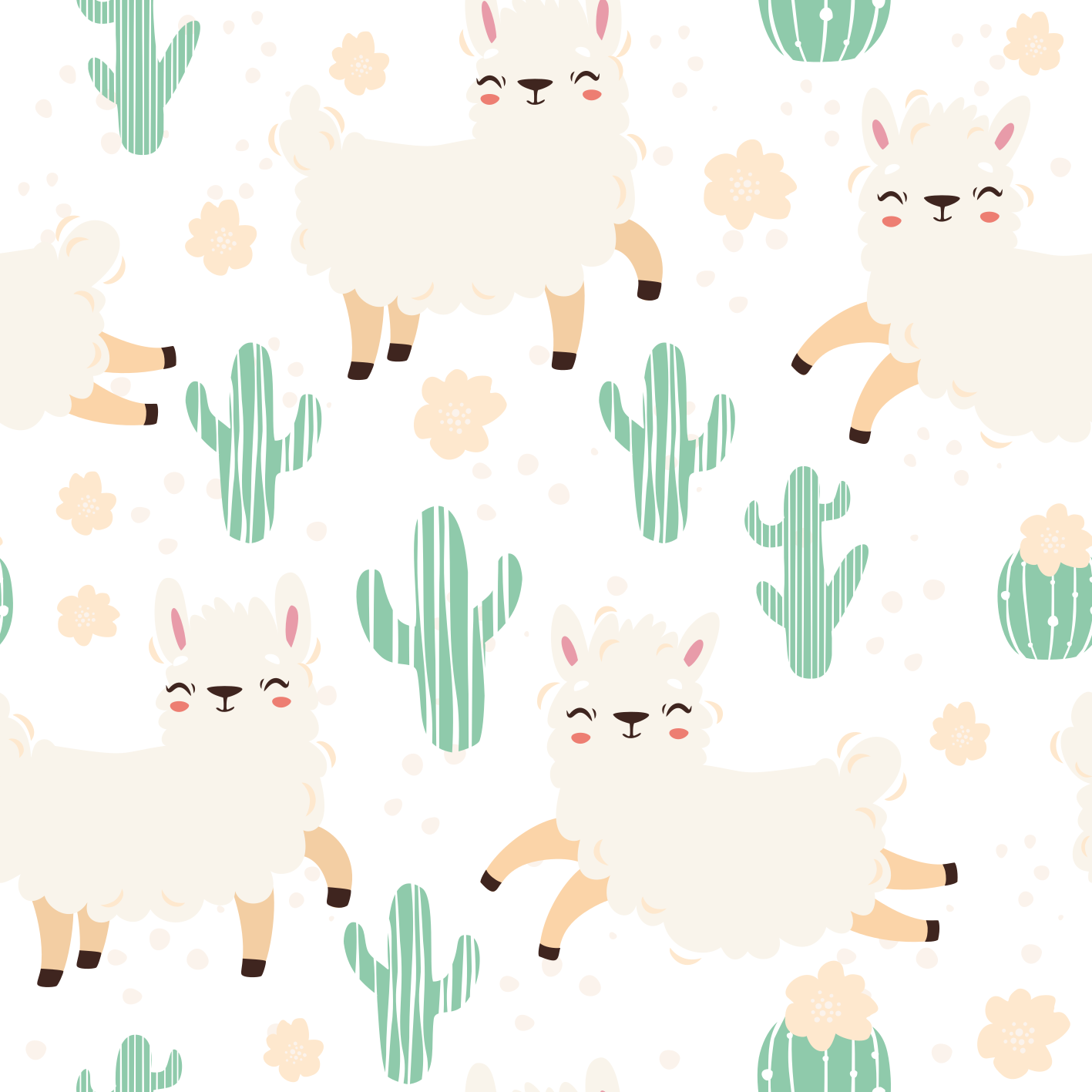 Animal vinyl rug cute llamas and cacti - TenStickers