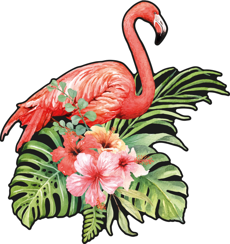 Animal vinyl rug flamingo with flowers - TenStickers