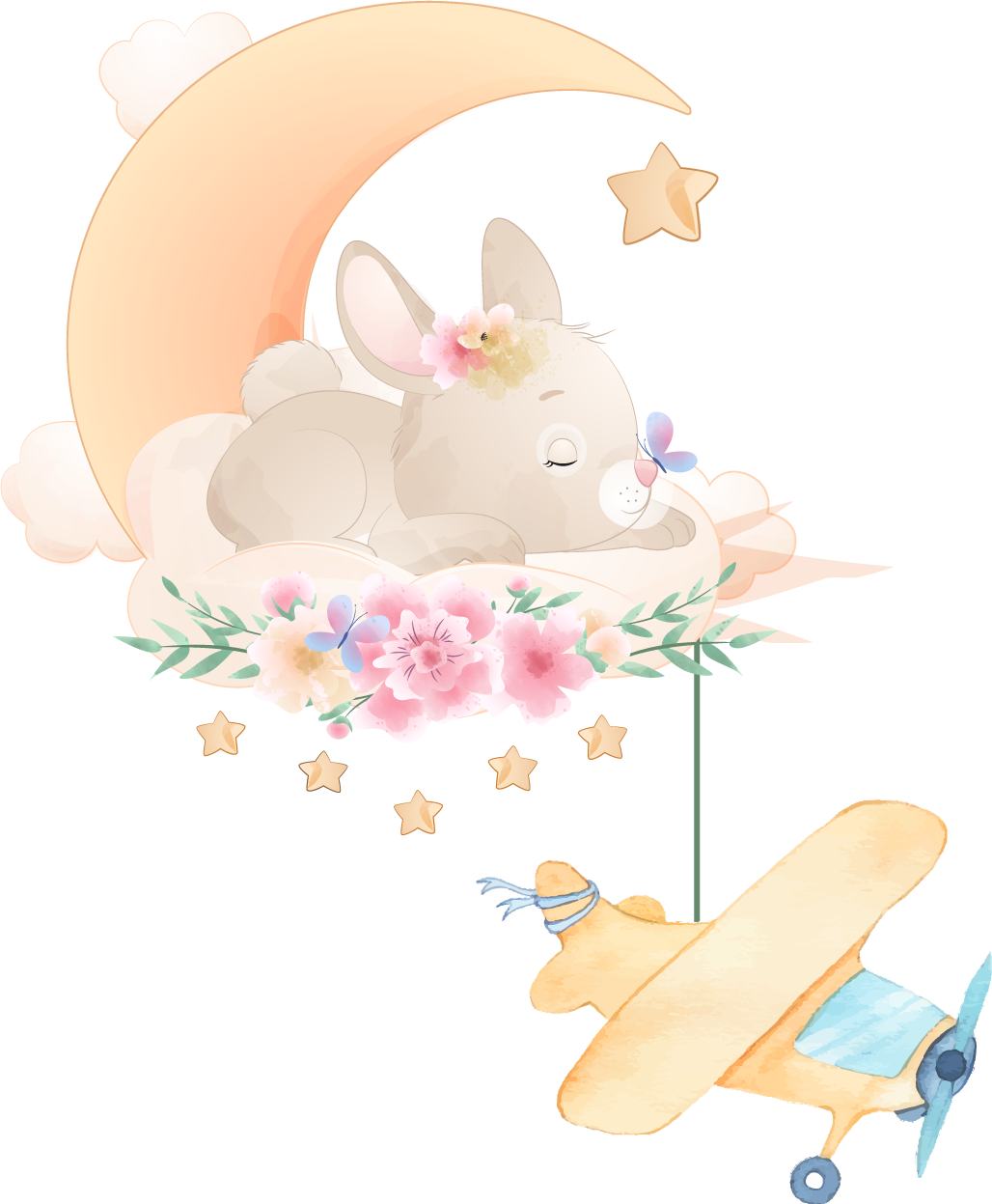 Animal vinyl rug bunny sleeping on moon with toy plane - TenStickers