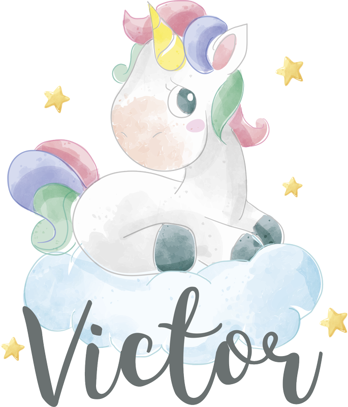 Watercolour unicorn with clouds animal vinyl rug - TenStickers