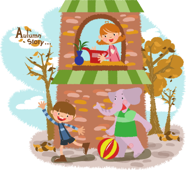 Animal vinyl rug with elephant and kids playing - TenStickers