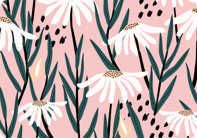 Vinyl rug flowers daisies on a pink background - TenStickers