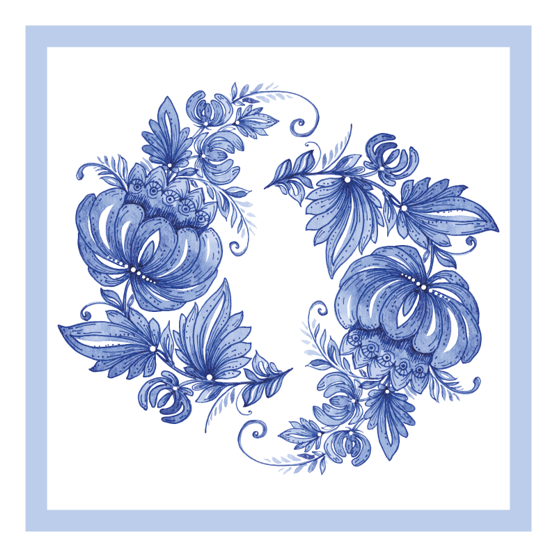 Vinyl rug flowers floral blue pattern - TenStickers