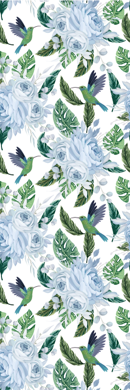 Vinyl rug flowers blue garden blooms with birds - TenStickers